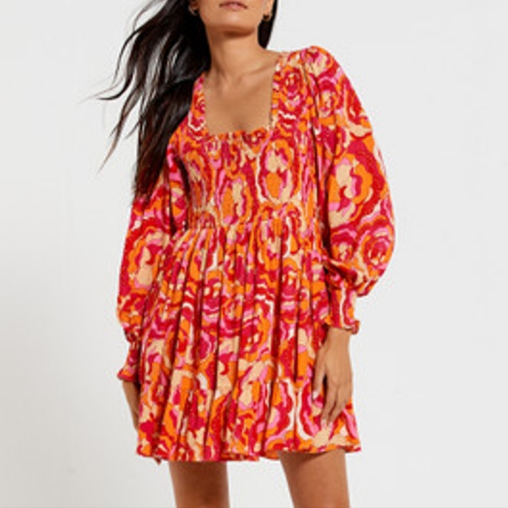 NWT Bohemian Traders Square Neck Mini Dress in Full Bloom Floral—Size M
